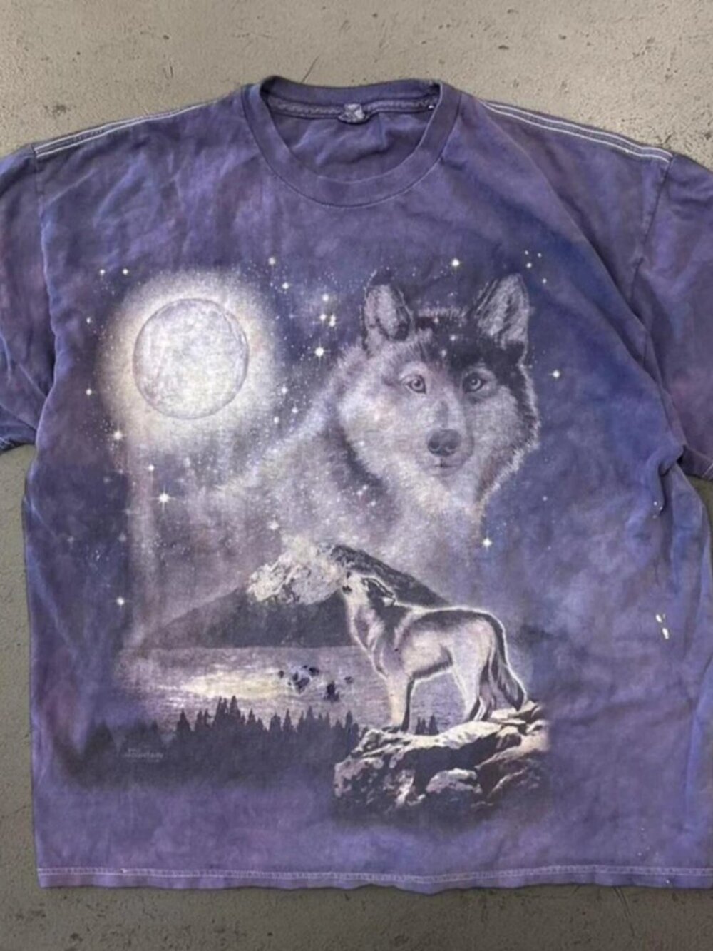 Crazy Y2K vintage early 2000s distressed Purple and white wolf graphic tee